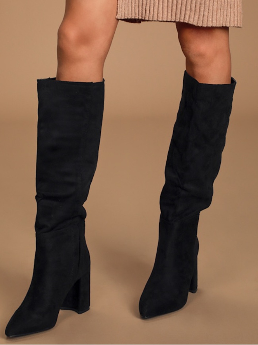 Lulus Katari Black Suede Pointed-toe Knee High Boots
